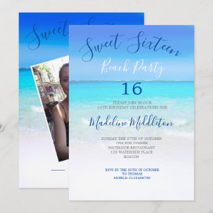 Invitation Plage Sweet sixteen bleu photo Anniversaire