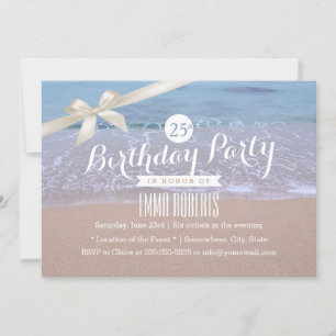 Invitation Plage Thème Classy Ribbon ivoire fête d'anniversai