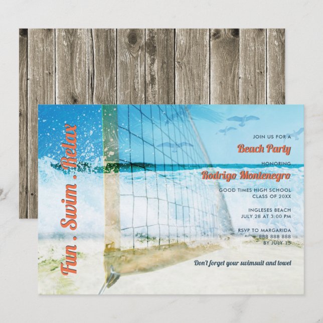 Invitation Plage Thème du lycée Décontracté (Devant / Derrière)