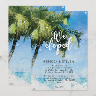 Invitation plage tropicale de palmier nous nous sommes enfuis