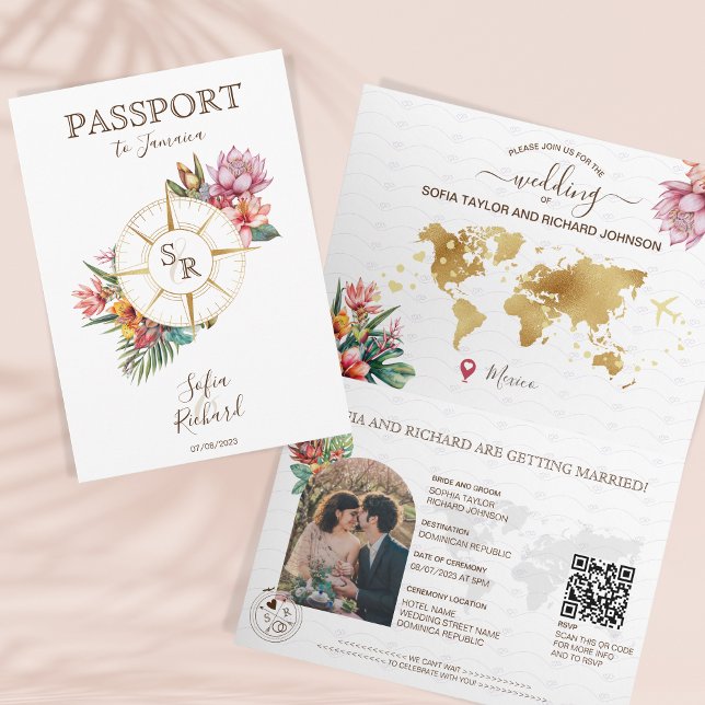 Invitation Plage tropicale Destination Mariage Passeport QR C (Créateur téléchargé)