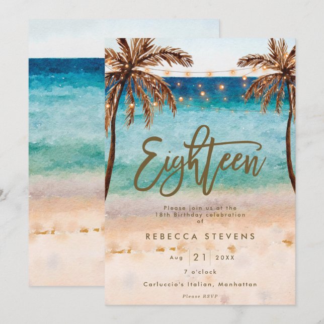 Invitation plage tropicale été 18e anniversaire fête (Devant / Derrière)