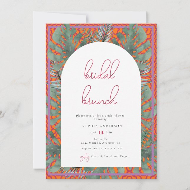Invitation Plage tropicale Été Fuchsia Brunch nuptial (Devant)