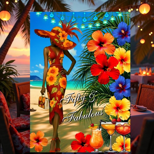 Invitation Plage tropicale Fabuleux 50 anniversaire Hibiscus (Créateur téléchargé)