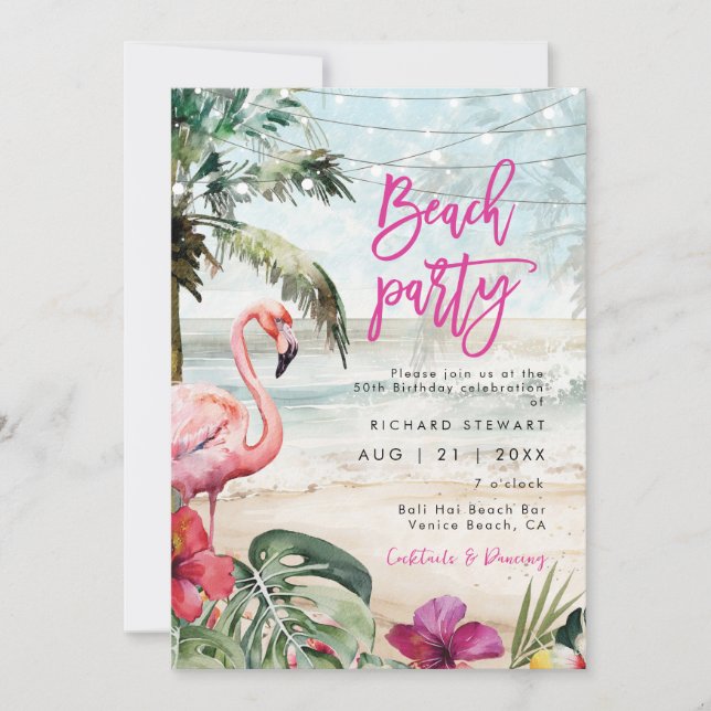 Invitation plage tropicale flamingo (Devant)