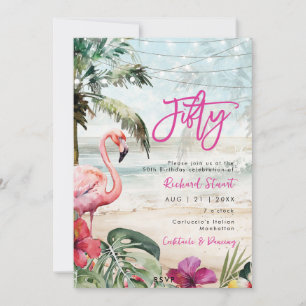 Invitation plage tropicale flamingo 50e anniversaire