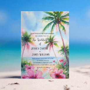 Invitation Plage tropicale Mariage d'Hibiscus hawaïen