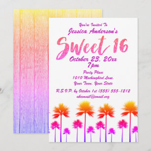 Invitation Plage tropicale Palm Trees Sweet sixteen