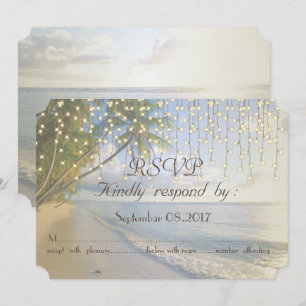 Invitation Plage tropicale, Palme, Lumières à cordes RSVP