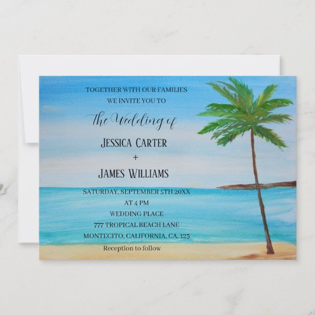 Invitation Plage tropicale Palmiers Destination Mariage (Devant)
