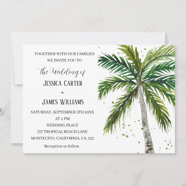 Invitation Plage tropicale Palmiers Destination Mariage (Devant)
