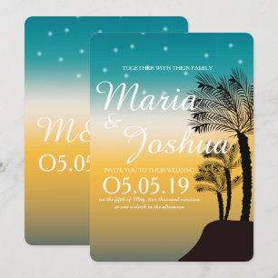 Invitation Plage tropicale Palmiers Starry Lights Mariage