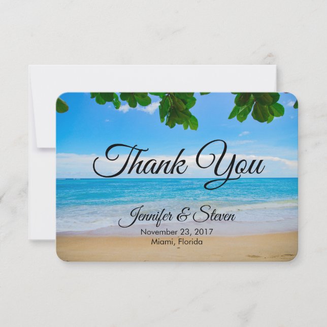 Invitation Plage Tropicale Soleil Sable et Mer Mariage Merci (Devant)