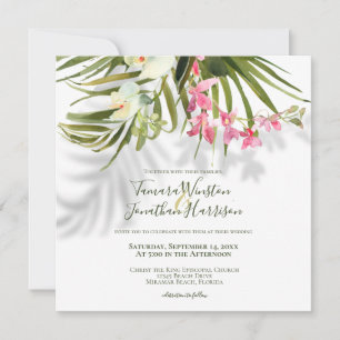 Invitation Plage tropicale Verdure rose Mariage floral