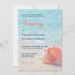 Invitation Plage Turquoise & Coral Conch Coque Destination Ma