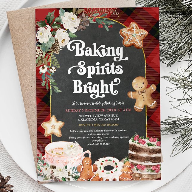 Invitation Plaid Baking Spiritueux Noël Bright Party (Créateur téléchargé)
