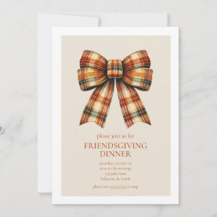 Invitation Plaid Bow Friending Thanksgiving Dîner