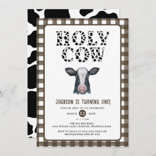 Invitation Plaid Boy Holy Cow First Birday
