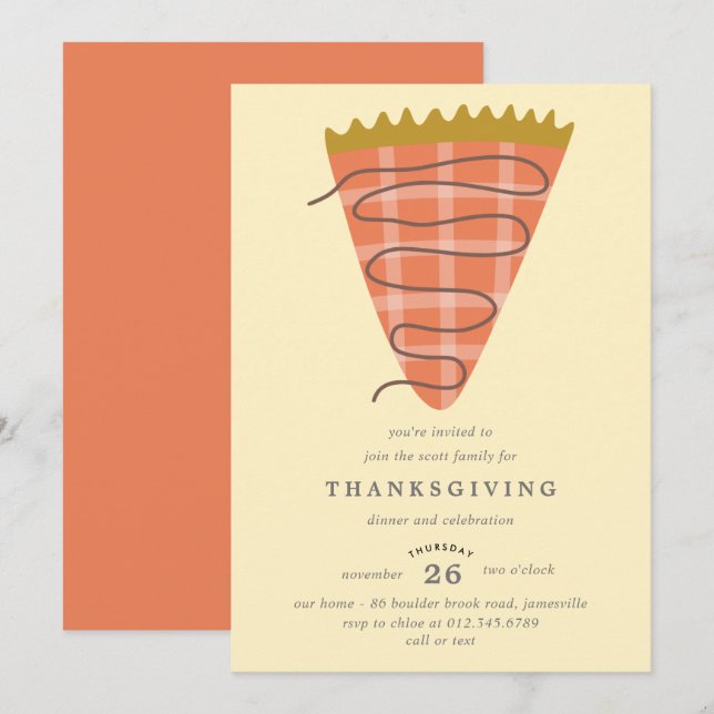 Invitation Plaid Citrouille tarte Thanksgiving Dîner (Devant / Derrière)
