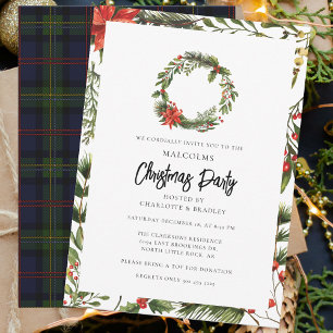 Invitation Plaid Floral Poinsettia fête de Noël Tartan
