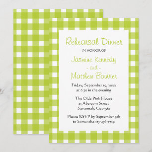 Invitation Plaid Green White En vichy Country Rehearer Dîner