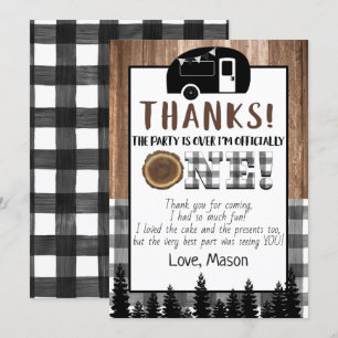 Invitation Plaid noir et blanc One Happy Camper Merci