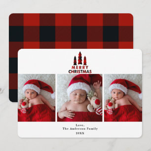 Invitation Plaid Rouge Joyeux Noël Fêtes 3 Photos Photo