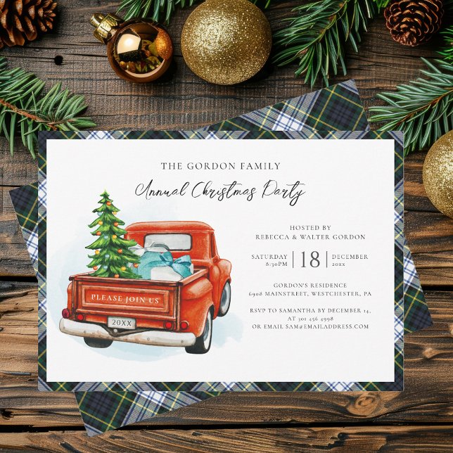 Invitation Plaid Rustique Gordon Tartan Noël Fête de Noël (Rustic Plaid Christmas Party Invitation Gordon Tartan)
