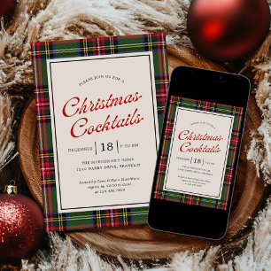 Invitation Plaid Script Cocktails de Noël Fête de Vacances