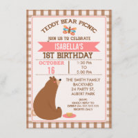 Plaid Teddy Bear Pique-nique 1er anniversaire Invi
