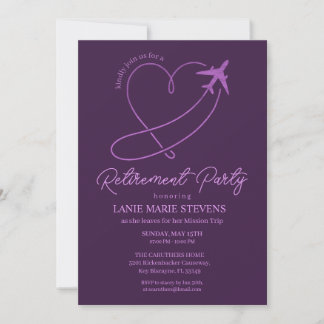 Invitation Plain Purple Heart Plain Retirement Party