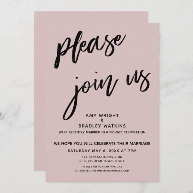 Invitation Plain S'Il Vous Plaît Rejoignez-Nous Mariage Récep (Devant / Derrière)
