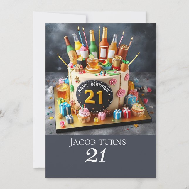 Invitation PLAISIR 21ème ANNIVERSAIRE GÂTEAU, FÊTE (Dos)