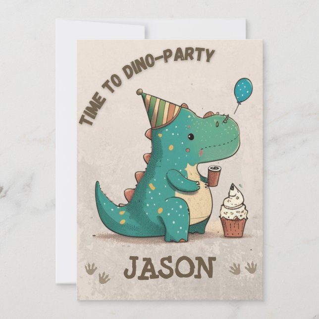 Invitation Plaisir fou à ma fête Dino (Devant)