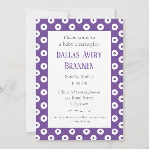 Invitation Plaisir & Playful Purple Polka-Dot Blessing bébé