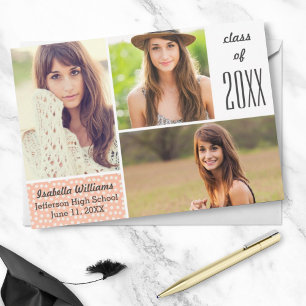 Invitation Plaisir Poeach Polka Dot 20XX Graduation Photo Col