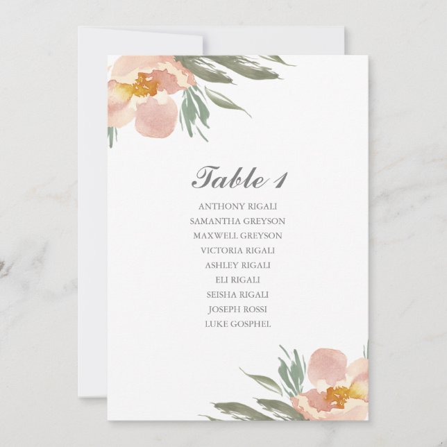 Invitation Plan de la table de Mariage de fleurs d'aquarelle (Devant)