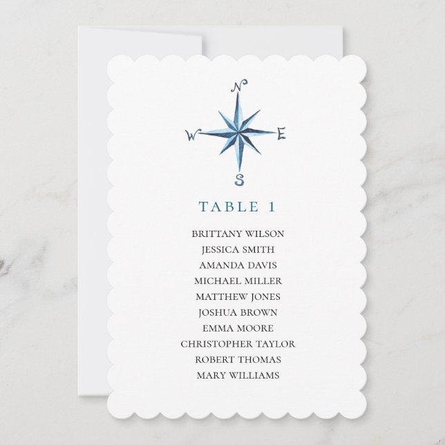 Invitation Plan de table à compas bleu. Plan de mariage nauti (Devant)