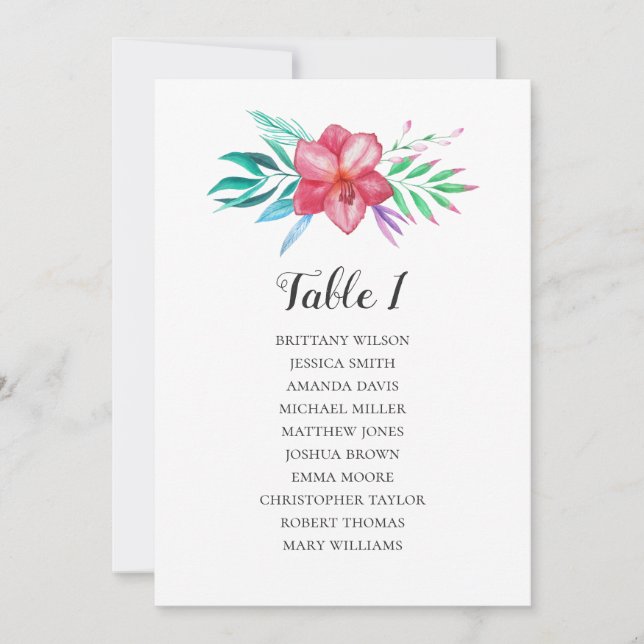Invitation Plan de table de mariage aux fleurs tropicales. Ta (Devant)