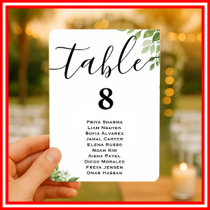 Invitation Plan de table de mariage avec feuillage vert sauge