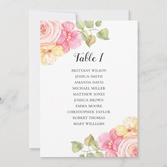 Invitation Plan de table de mariage avec fleurs roses. Plan d (Devant)