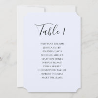 Plan de table de mariage bleu simple. Écriture mod