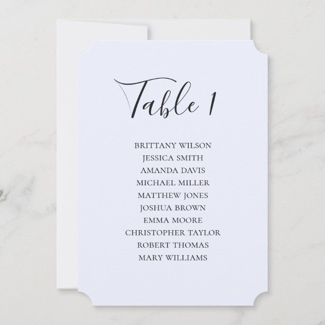 Invitation Plan de table de mariage bleu simple. Écriture mod (Devant)