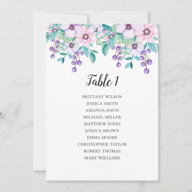 Invitation Plan de table de mariage Fleurs. Plan de table flo (Devant)