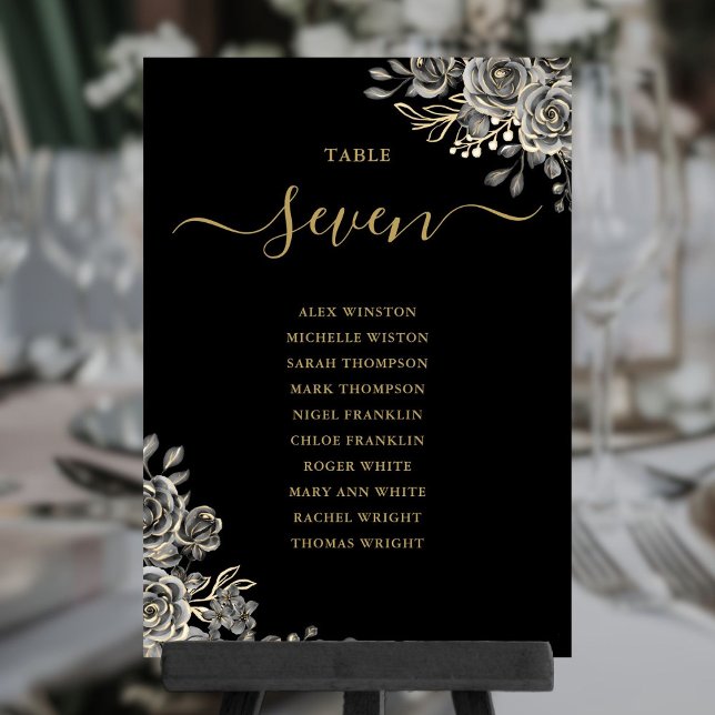 Invitation Plan de table de mariage gothique fleurs roses num (Gothic Floral Roses Seating Plan Table Number)