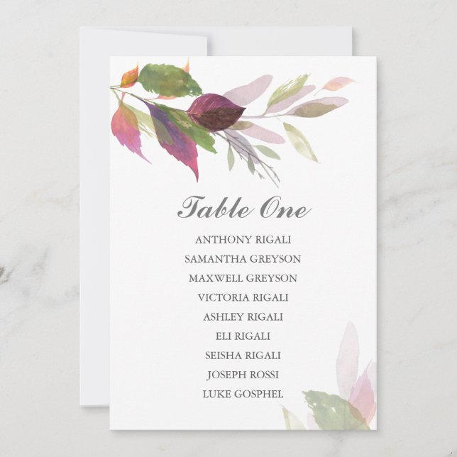 Invitation Plan de table de mariage GREENERY d'automne, dispo (Devant)