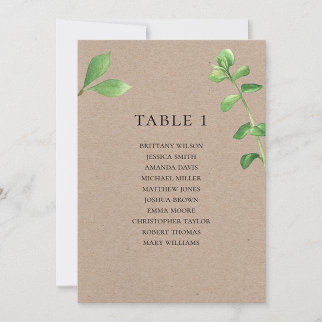 Invitation Plan de table de mariage rustique. Botanique de ca (Devant)