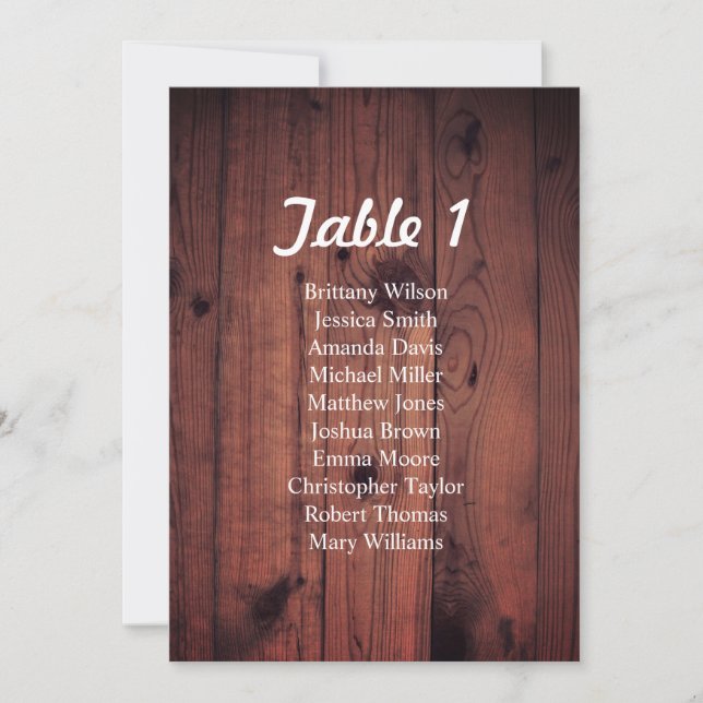 Invitation Plan de table de mariage rustique en bois (Devant)