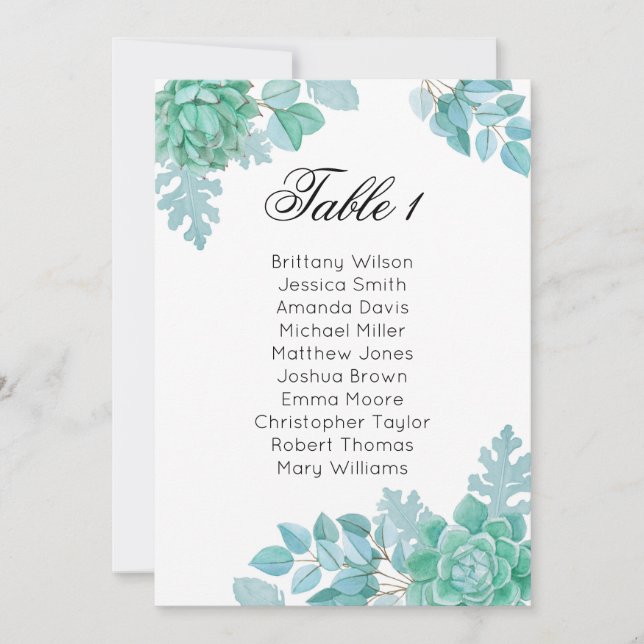 Invitation Plan de table de mariage succulent. Plan de table  (Devant)