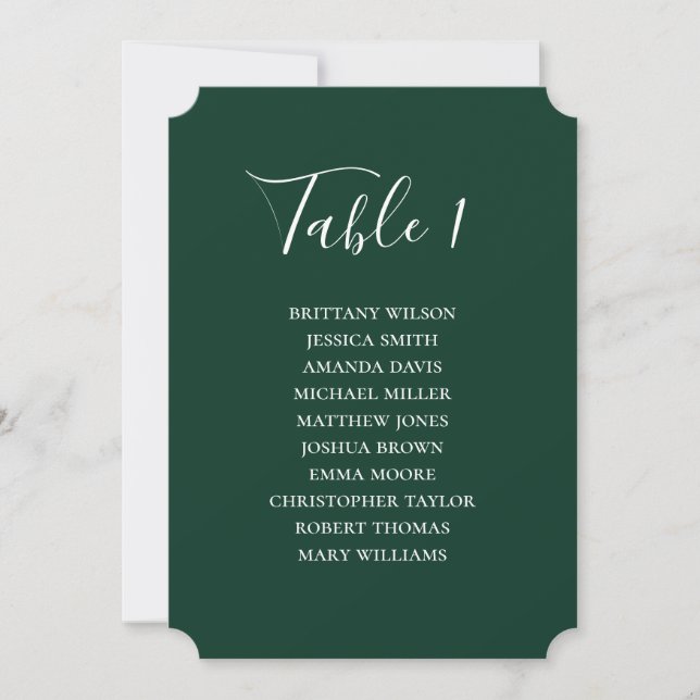 Invitation Plan de table de mariage vert simple. Écriture mod (Devant)
